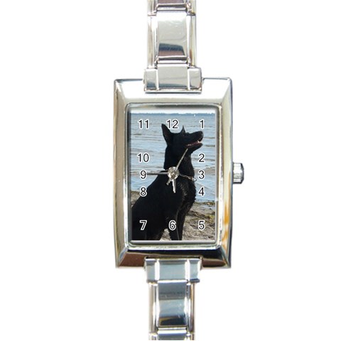 Black German Shepherd Rectangular Italian Charm Watch from ArtsNow.com Front