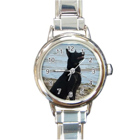 Black German Shepherd Round Italian Charm Watch from ArtsNow.com Front