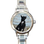 Black German Shepherd Round Italian Charm Watch