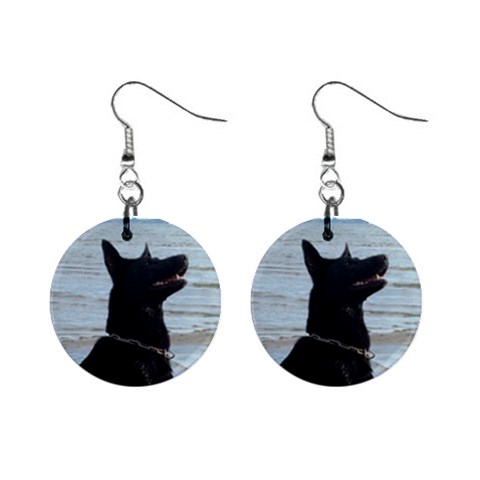 Black German Shepherd Mini Button Earrings from ArtsNow.com Front
