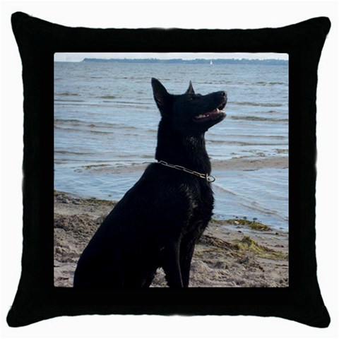 Black German Shepherd Black Throw Pillow Case from ArtsNow.com Front