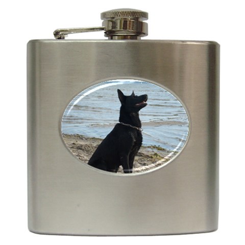 Black German Shepherd Hip Flask from ArtsNow.com Front
