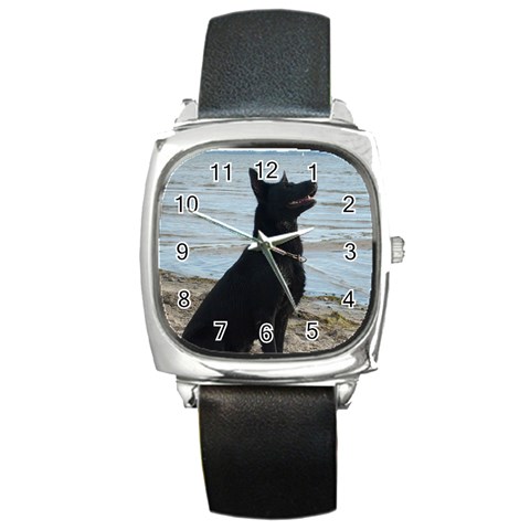Black German Shepherd Square Leather Watch from ArtsNow.com Front