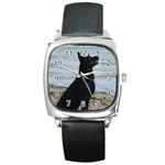 Black German Shepherd Square Leather Watch