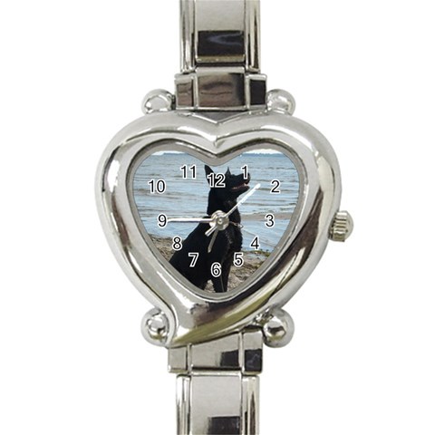 Black German Shepherd Heart Italian Charm Watch  from ArtsNow.com Front