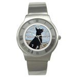 Black German Shepherd Stainless Steel Watch (Slim)