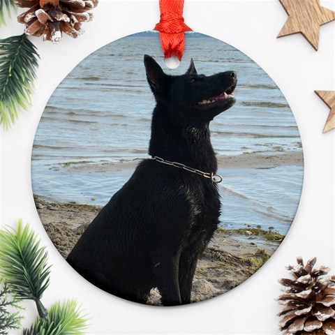 Black German Shepherd Round Ornament (Two Sides) from ArtsNow.com Front