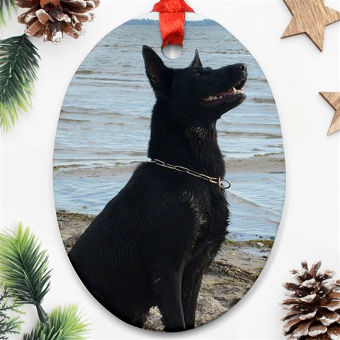Black German Shepherd Oval Ornament (Two Sides) from ArtsNow.com Front