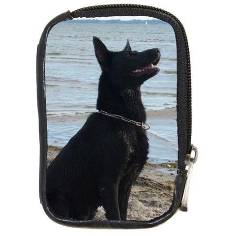 Black German Shepherd Compact Camera Leather Case from ArtsNow.com Front