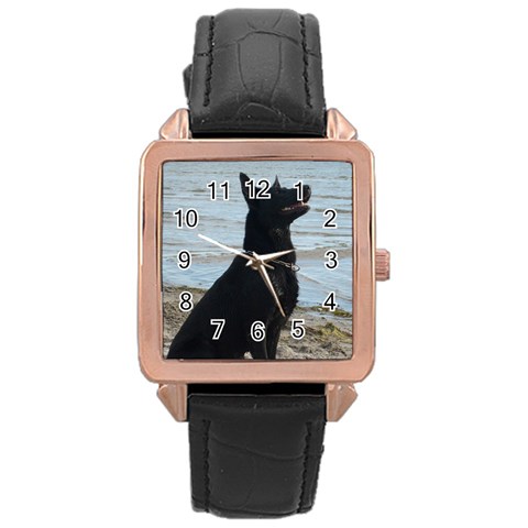 Black German Shepherd Rose Gold Leather Watch  from ArtsNow.com Front