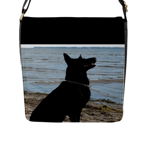 Black German Shepherd Flap Closure Messenger Bag (Large) from ArtsNow.com Front
