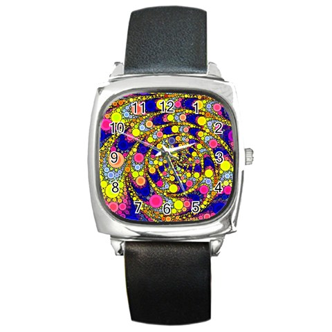Wild Bubbles 1966 Square Leather Watch from ArtsNow.com Front