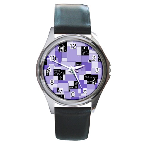 Purple Pain Modular Round Leather Watch (Silver Rim) from ArtsNow.com Front