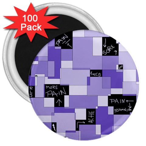 Purple Pain Modular 3  Button Magnet (100 pack) from ArtsNow.com Front