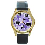 Purple Pain Modular Round Leather Watch (Gold Rim) 