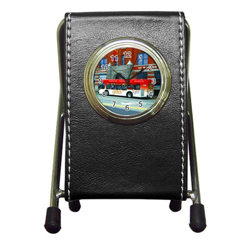 Double Decker Bus   Ave Hurley   Stationery Holder Clock from ArtsNow.com Front
