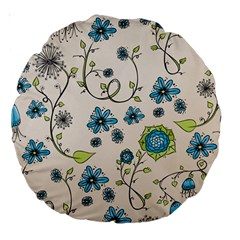 Whimsical Flowers Blue 18  Premium Round Cushion  from ArtsNow.com Front