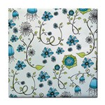 Blue Whimsical Flowers  on blue Ceramic Tile