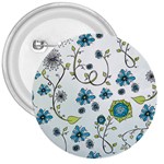 Blue Whimsical Flowers  on blue 3  Button