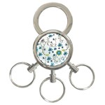 Blue Whimsical Flowers  on blue 3-Ring Key Chain