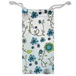 Blue Whimsical Flowers  on blue Jewelry Bag