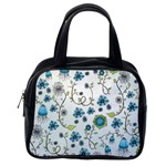 Blue Whimsical Flowers  on blue Classic Handbag (One Side)