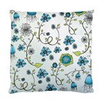Blue Whimsical Flowers  on blue Cushion Case (Two Sided) 