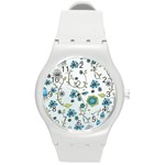Blue Whimsical Flowers  on blue Plastic Sport Watch (Medium)
