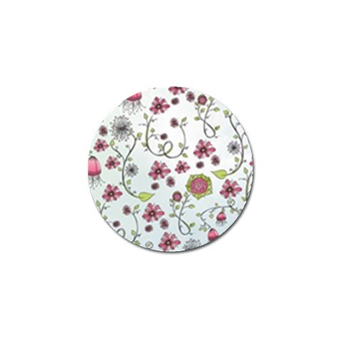 Pink whimsical flowers on blue Golf Ball Marker from ArtsNow.com Front