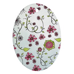 Pink whimsical flowers on blue Oval Ornament (Two Sides) from ArtsNow.com Back