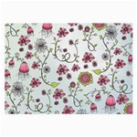 Pink whimsical flowers on blue Glasses Cloth (Large, Two Sided)