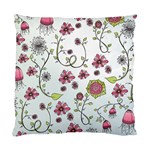 Pink whimsical flowers on blue Cushion Case (Single Sided) 