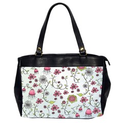 Pink whimsical flowers on blue Oversize Office Handbag (Two Sides) from ArtsNow.com Front