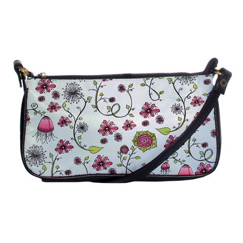 Pink whimsical flowers on blue Evening Bag from ArtsNow.com Front