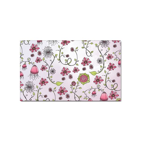 Pink whimsical flowers on pink Sticker (Rectangle) from ArtsNow.com Front