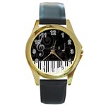 Whimsical Piano keys and music notes Round Gold Metal Watch