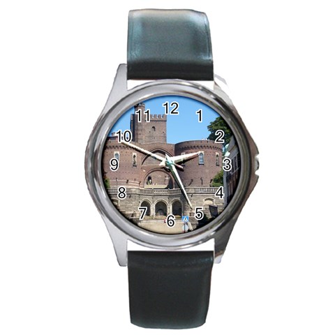 Helsingborg Castle Round Leather Watch (Silver Rim) from ArtsNow.com Front