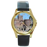 Helsingborg Castle Round Leather Watch (Gold Rim) 