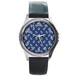 Boat Anchors Round Leather Watch (Silver Rim)