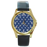 Boat Anchors Round Leather Watch (Gold Rim) 