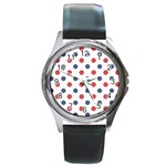 Boat Wheels Round Leather Watch (Silver Rim)