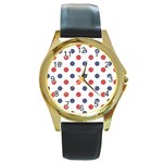 Boat Wheels Round Leather Watch (Gold Rim) 