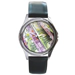 Just Gimme Money Round Leather Watch (Silver Rim)