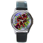 Dottyre Round Leather Watch (Silver Rim)