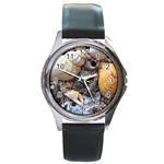 Beach Treasures Round Leather Watch (Silver Rim)