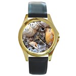 Beach Treasures Round Leather Watch (Gold Rim) 