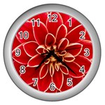 Red Dahila Wall Clock (Silver)