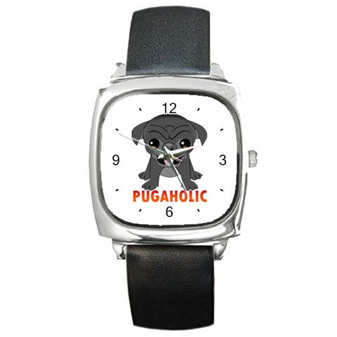 BLACK PUGAHOLIC Square Metal Watch from ArtsNow.com Front