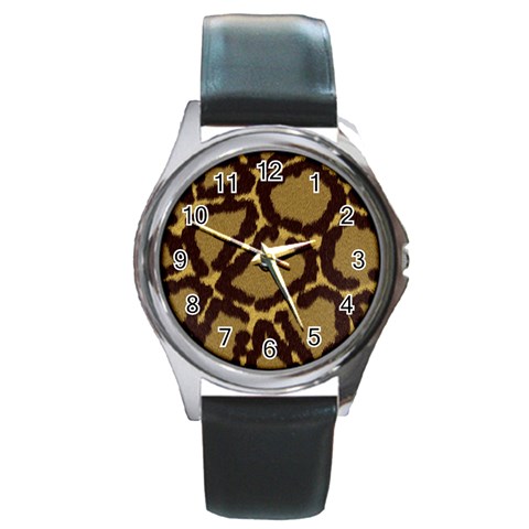 Leopard Print Design Round Metal Watch from ArtsNow.com Front
