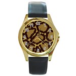 Leopard Print Design Round Gold Metal Watch
